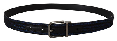 Blue Jacquard Stripe Silver Buckle Belt