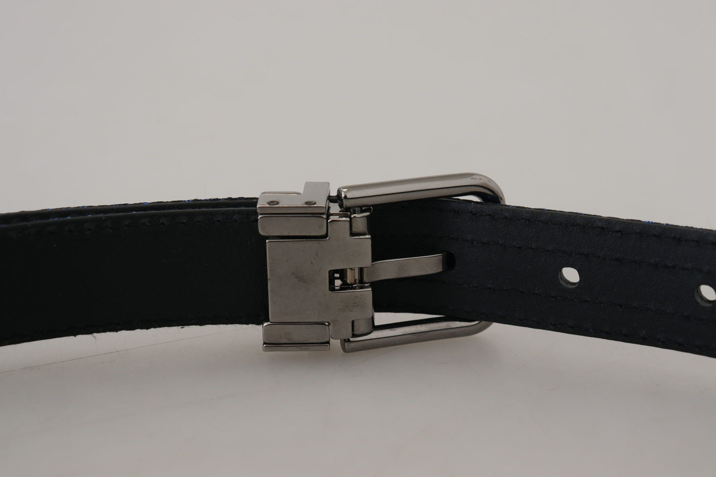 Blue Jacquard Stripe Silver Buckle Belt