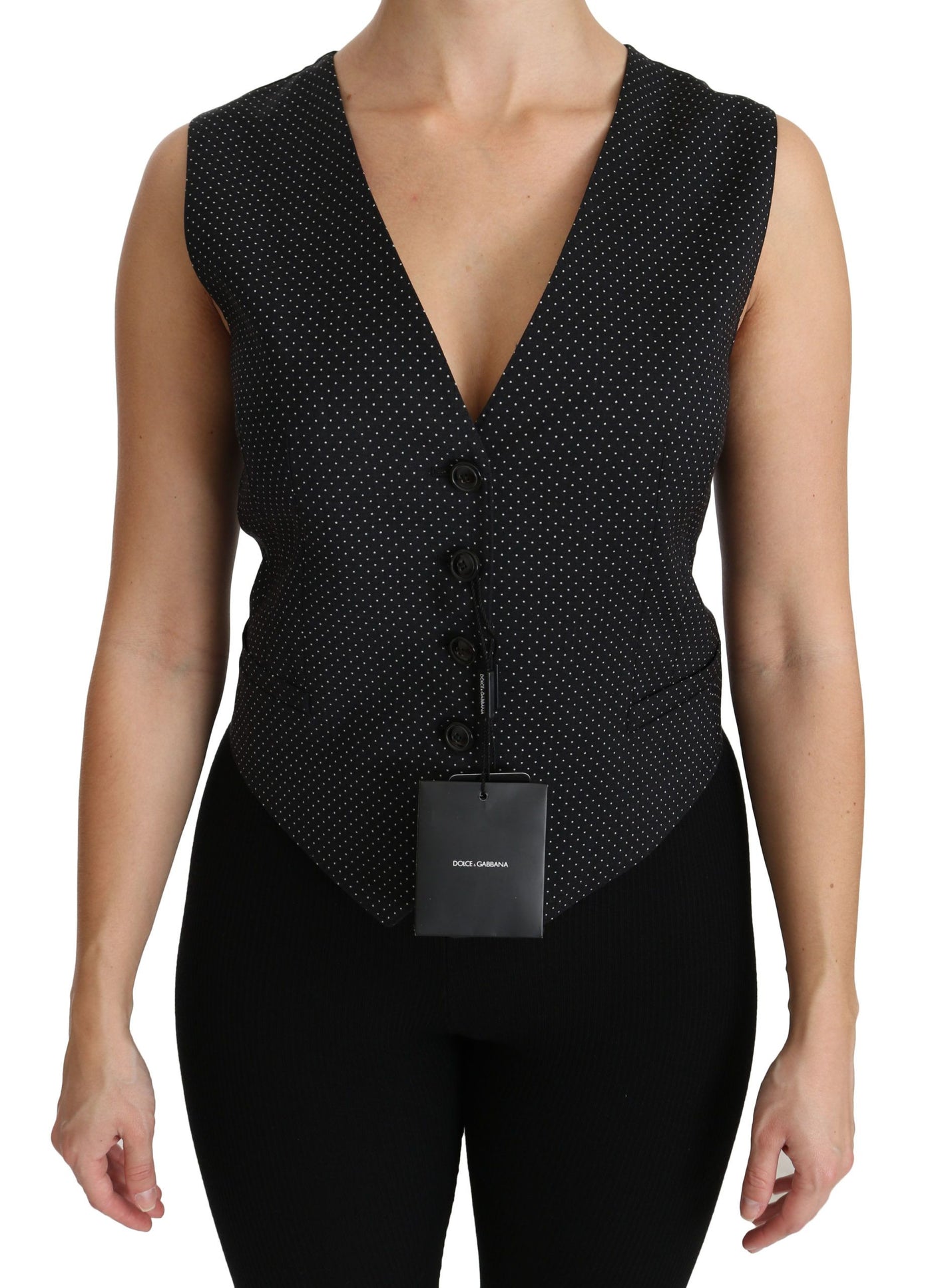 Black Dotted Waistcoat Vest Blouse Top