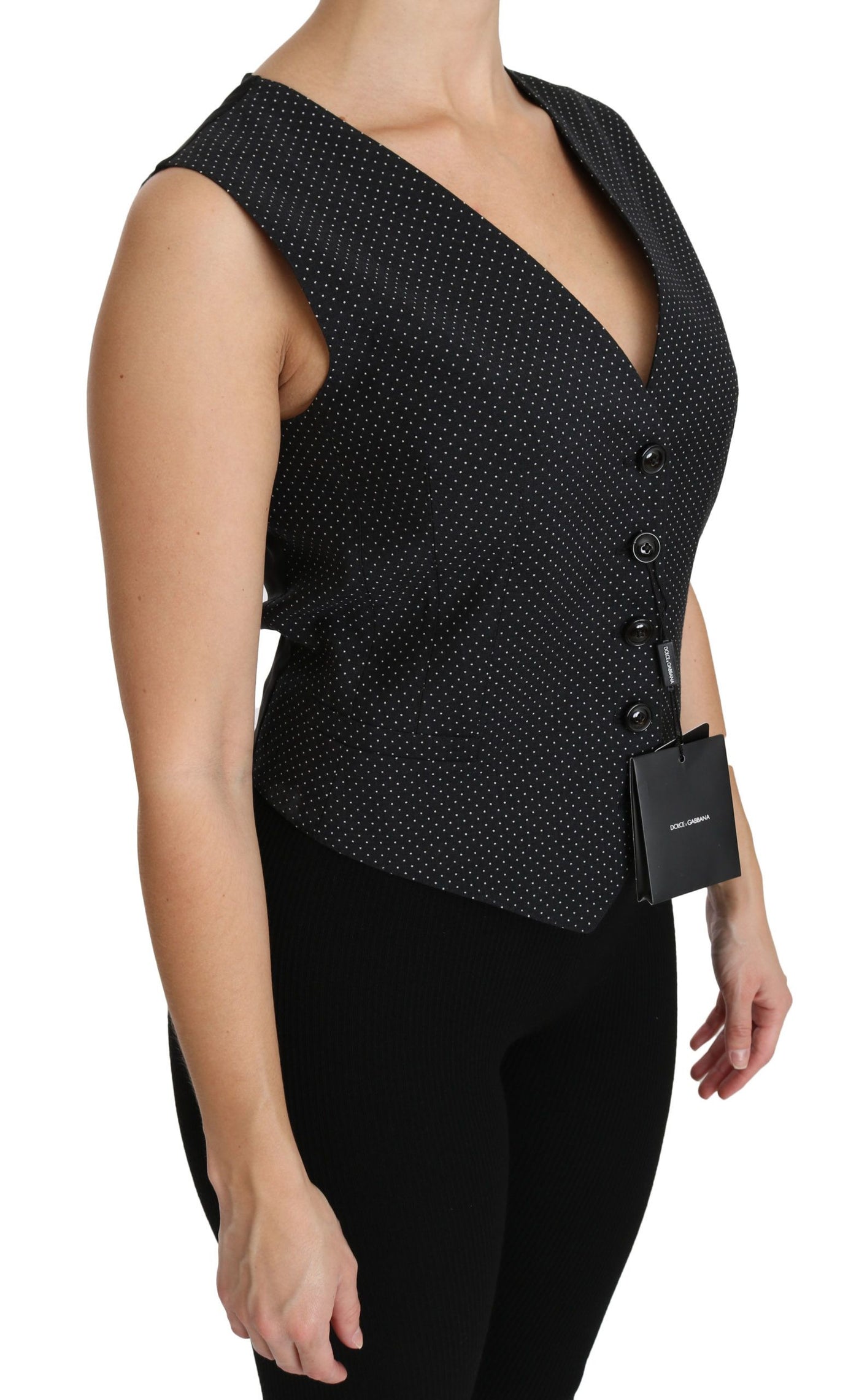 Black Dotted Waistcoat Vest Blouse Top