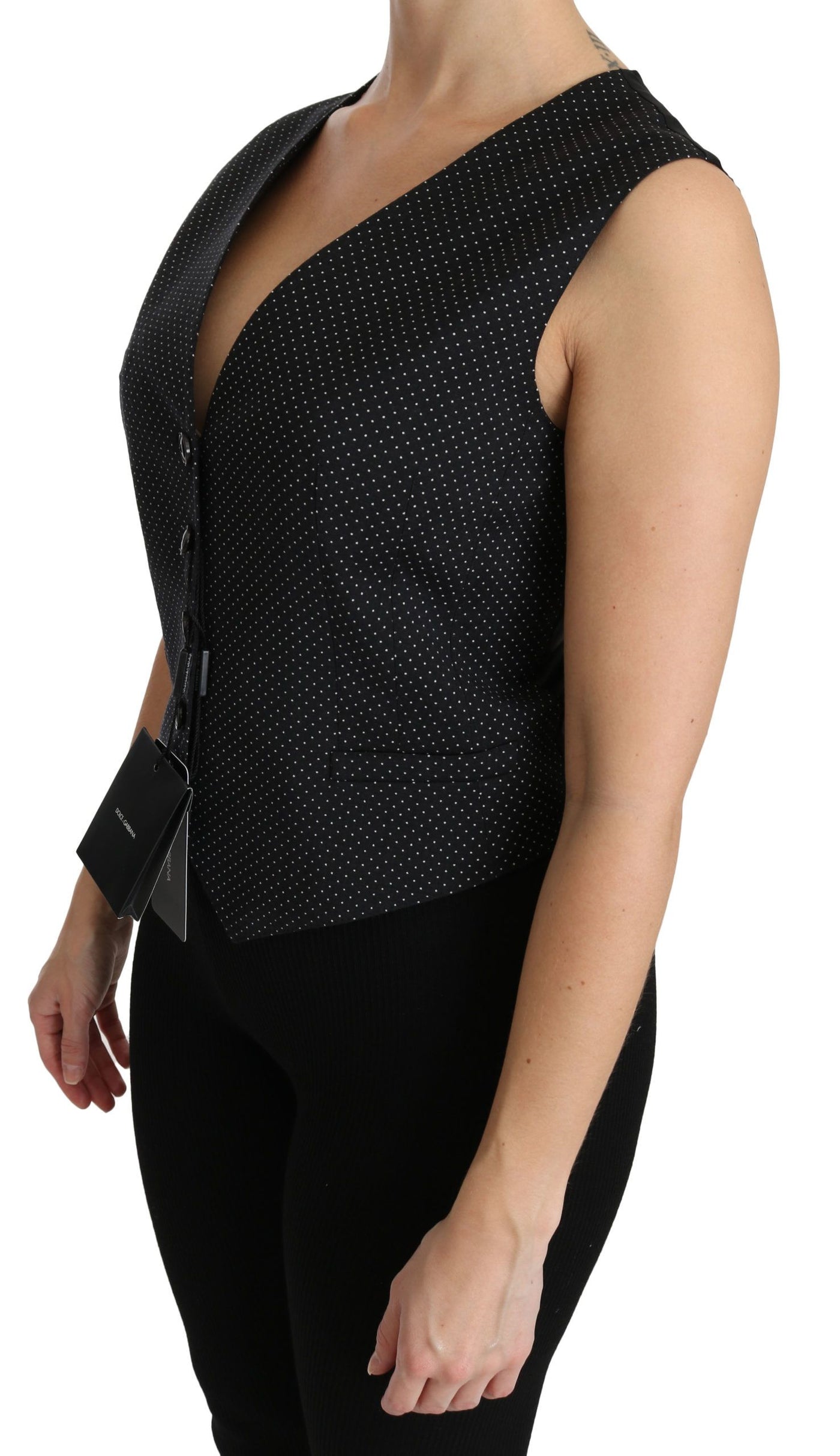 Black Dotted Waistcoat Vest Blouse Top