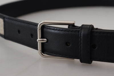 Black Beige Weaved Silver Metal Buckle Belt