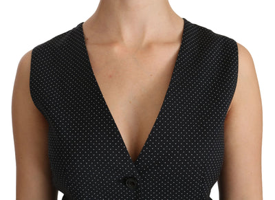 Black Dotted Waistcoat Vest Blouse Top