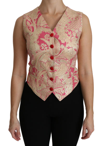 Pink Gold Brocade Waistcoat Vest Blouse Top