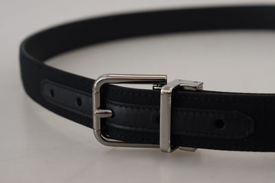 Black Grosgrain Leather Silver Buckle Belt