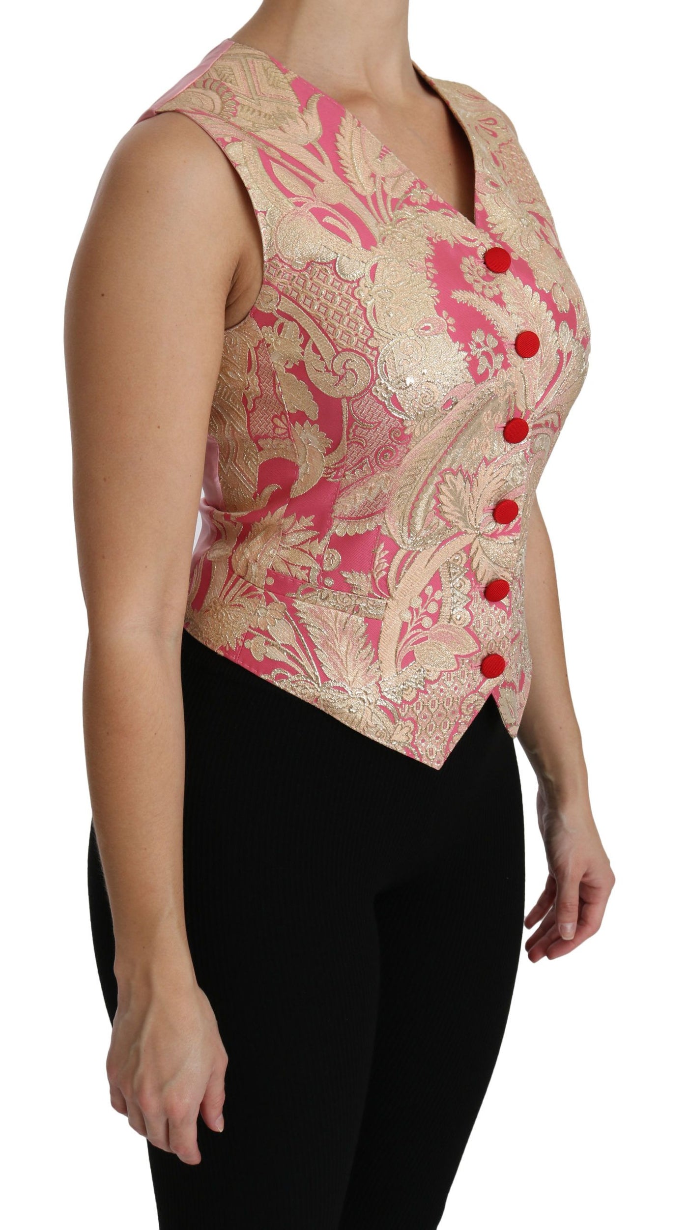 Pink Gold Brocade Waistcoat Vest Blouse Top