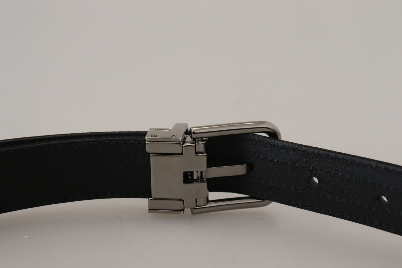 Black Grosgrain Leather Silver Buckle Belt