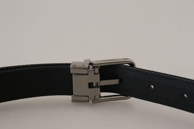 Black Grosgrain Leather Silver Buckle Belt