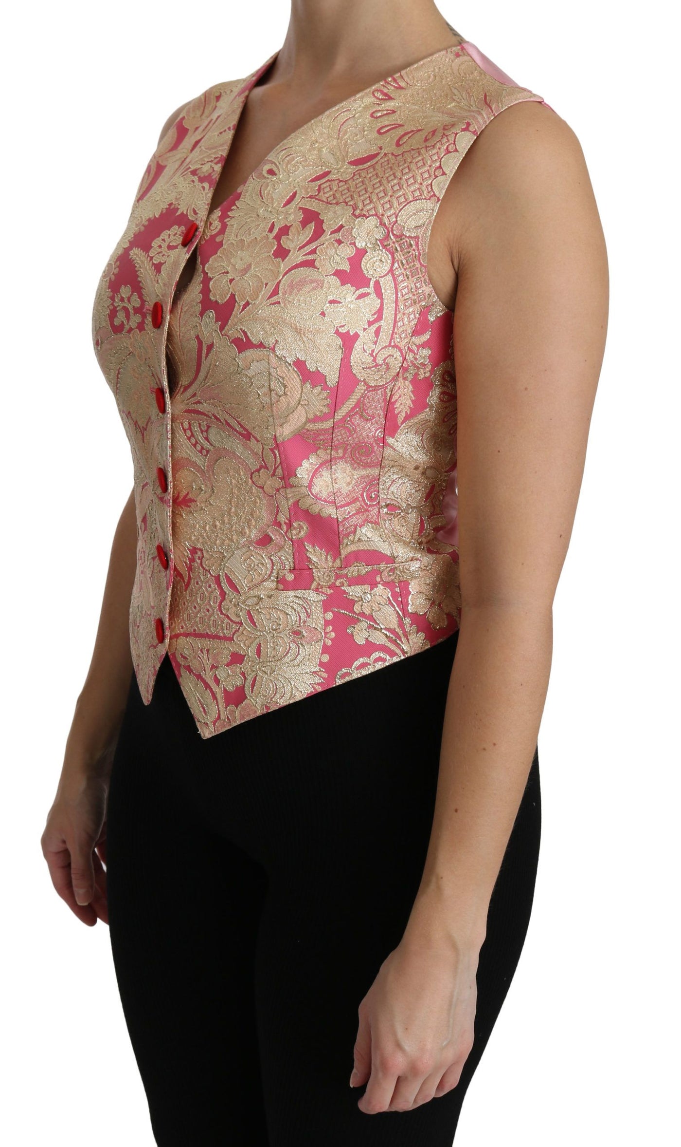 Pink Gold Brocade Waistcoat Vest Blouse Top