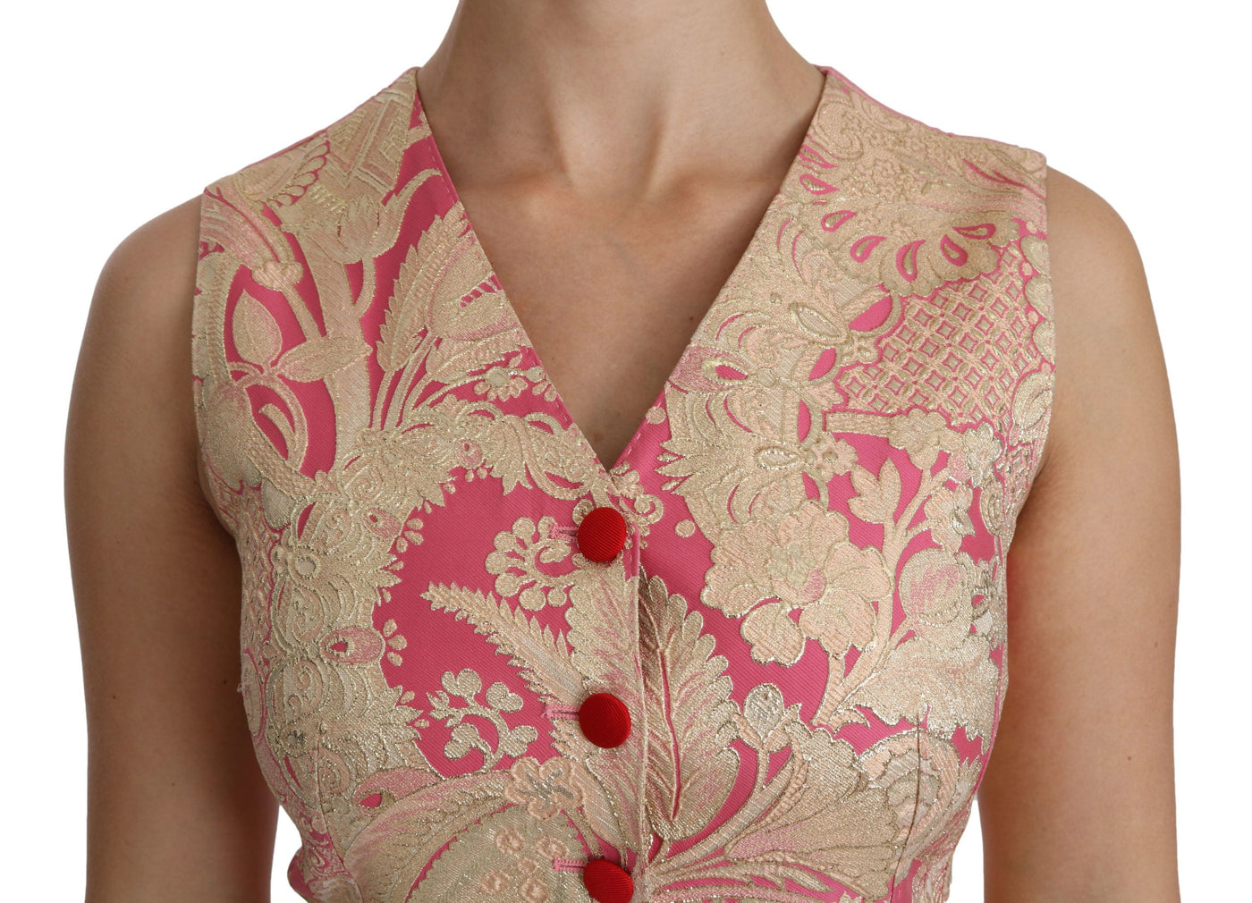 Pink Gold Brocade Waistcoat Vest Blouse Top