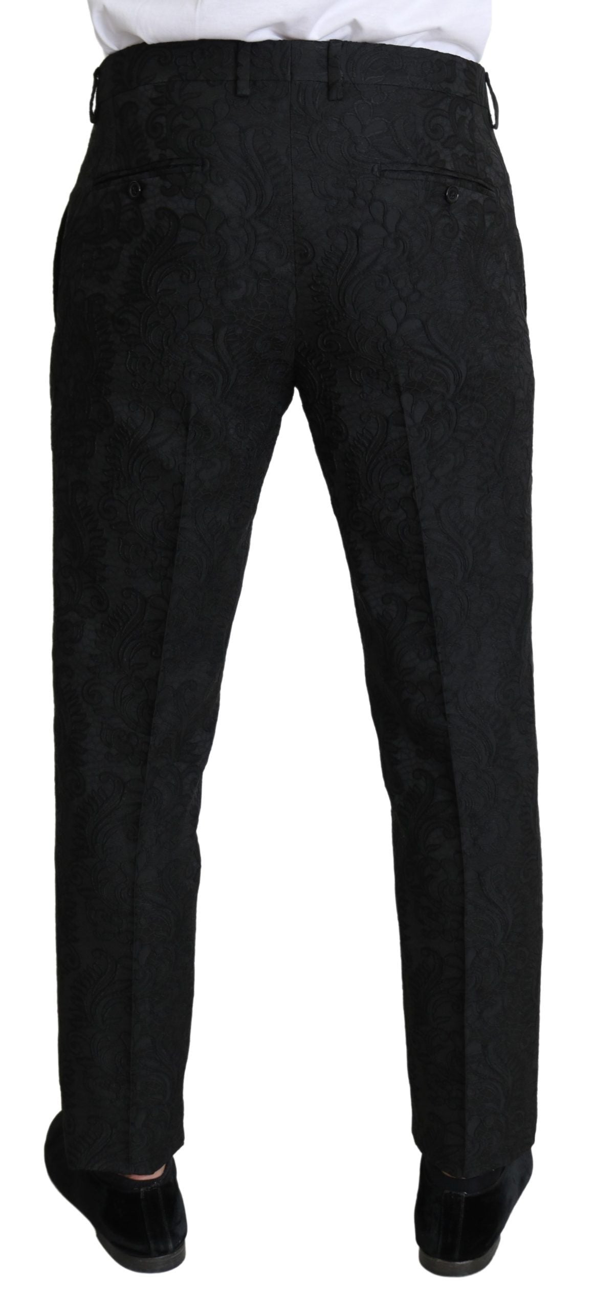 Black Floral Brocade Slim Trouser Pants