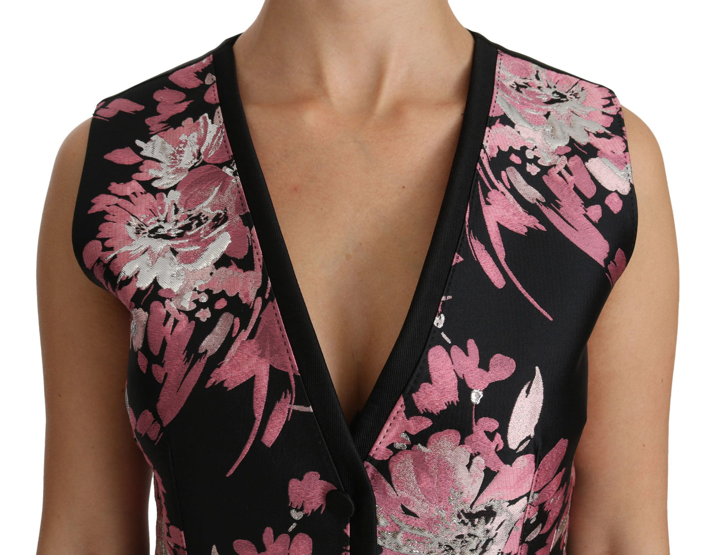 Black Pink Floral Waistcoat Vest Blouse Top