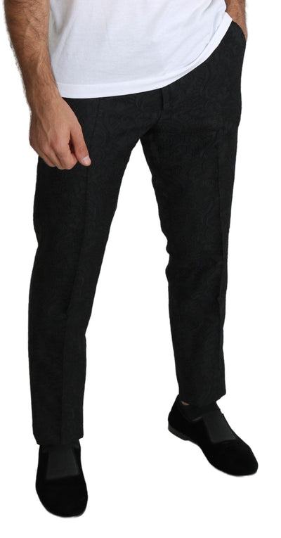 Black Floral Brocade Slim Trouser Pants