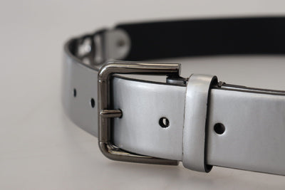 Metallic Silver Leather DG Logo Metal Buckle Belt