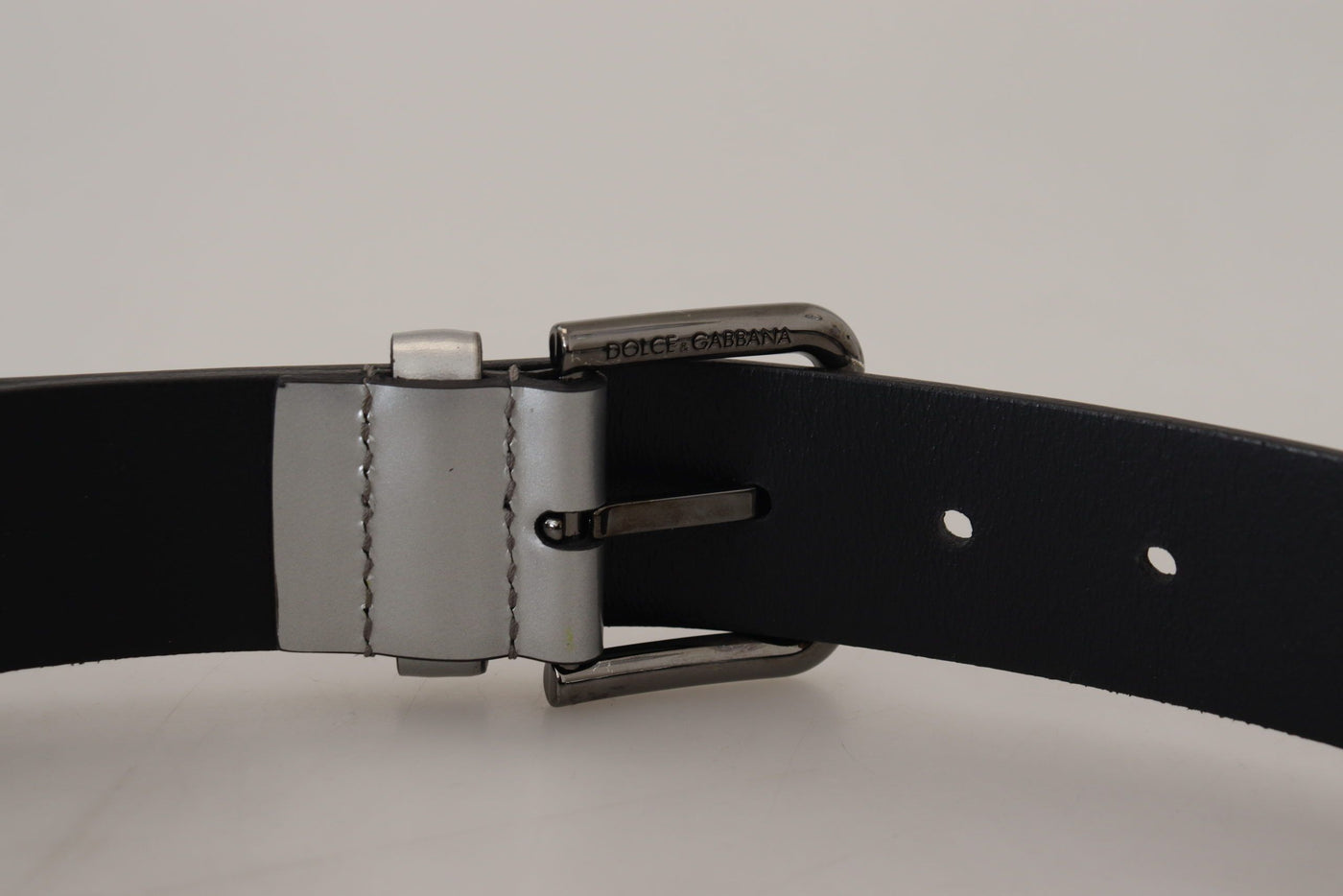 Metallic Silver Leather DG Logo Metal Buckle Belt