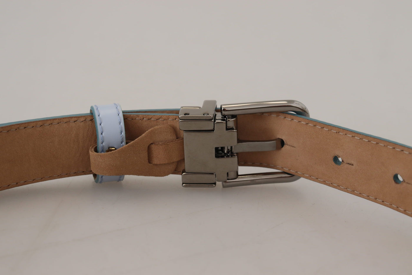 Light Blue Leather Silver Tone Metal Buckle Belt