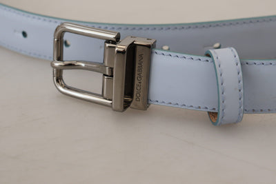 Light Blue Leather Silver Tone Metal Buckle Belt