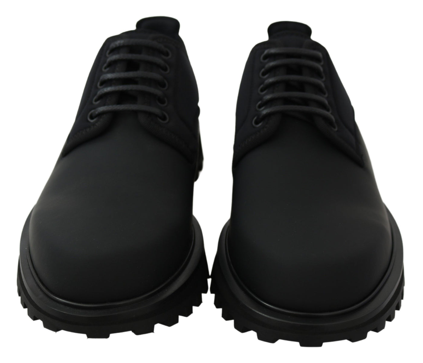 Black Rubberized Calfskin Chunky Derby Vulcano Shoes