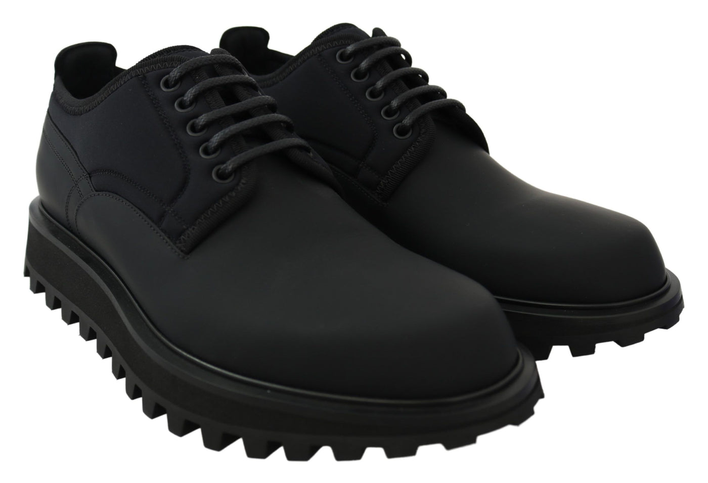 Black Rubberized Calfskin Chunky Derby Vulcano Shoes