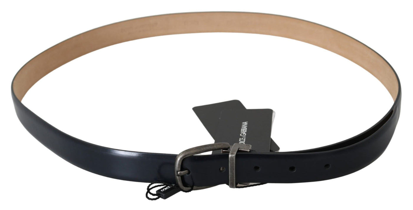 Blue Leather Gray Brushed Buckle Belt