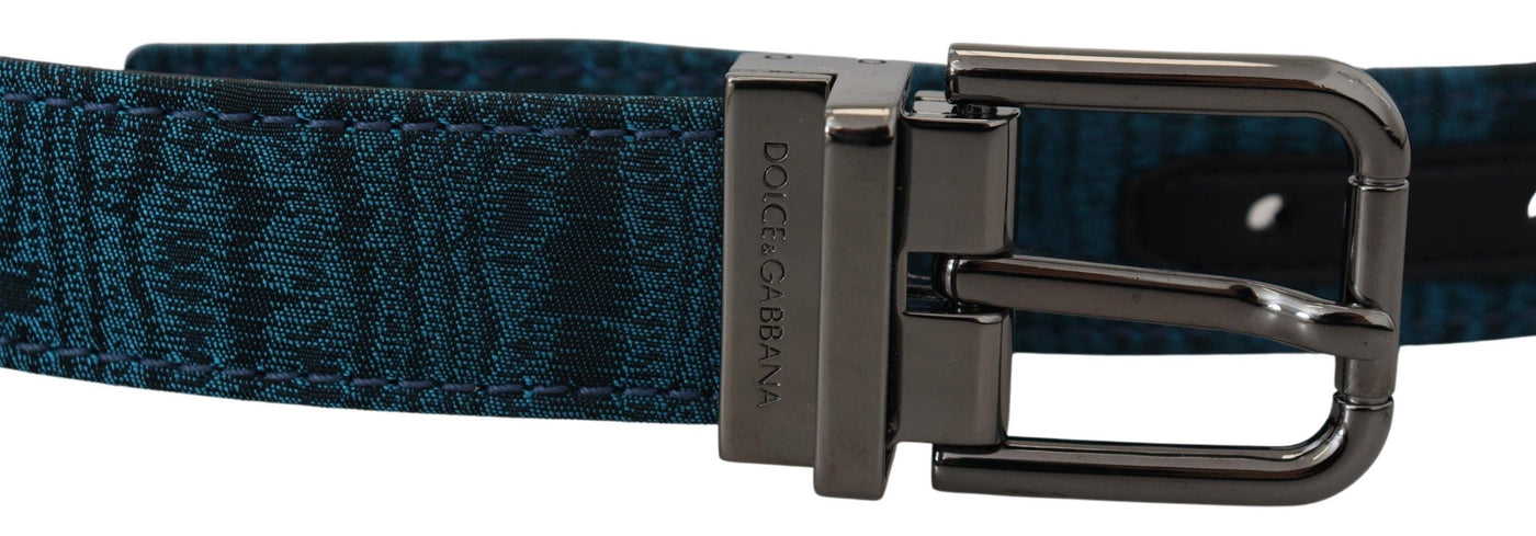 Blue Jacquard Moire Silver Metal Belt Men