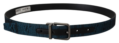 Blue Jacquard Moire Silver Metal Belt Men