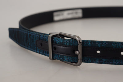 Blue Jacquard Moire Silver Metal Belt Men