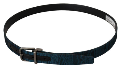 Blue Jacquard Moire Silver Metal Belt Men