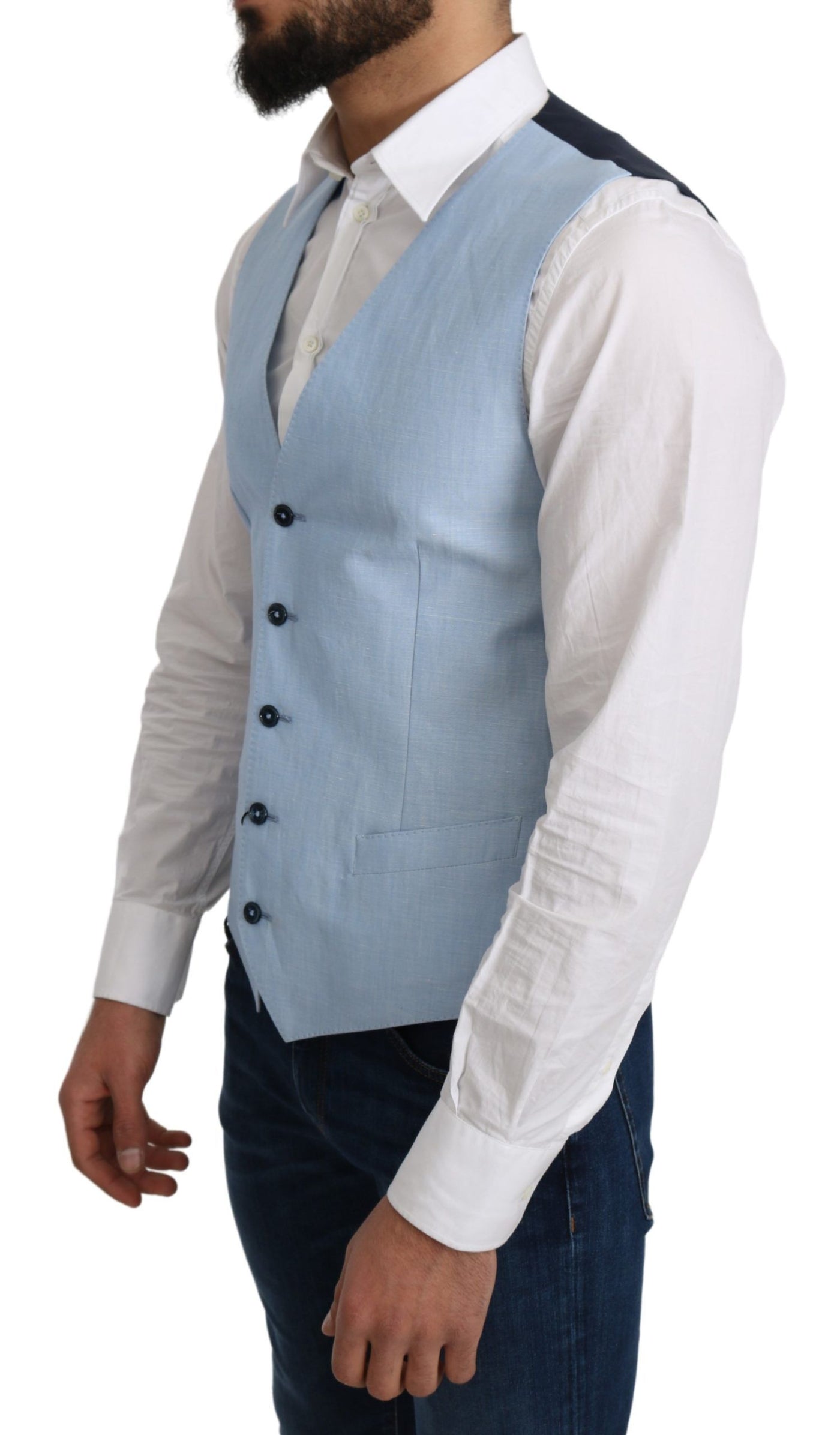 Blue Viscose Stretch Formal Coat Vest