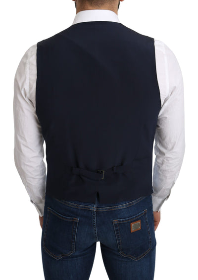 Blue Viscose Stretch Formal Coat Vest