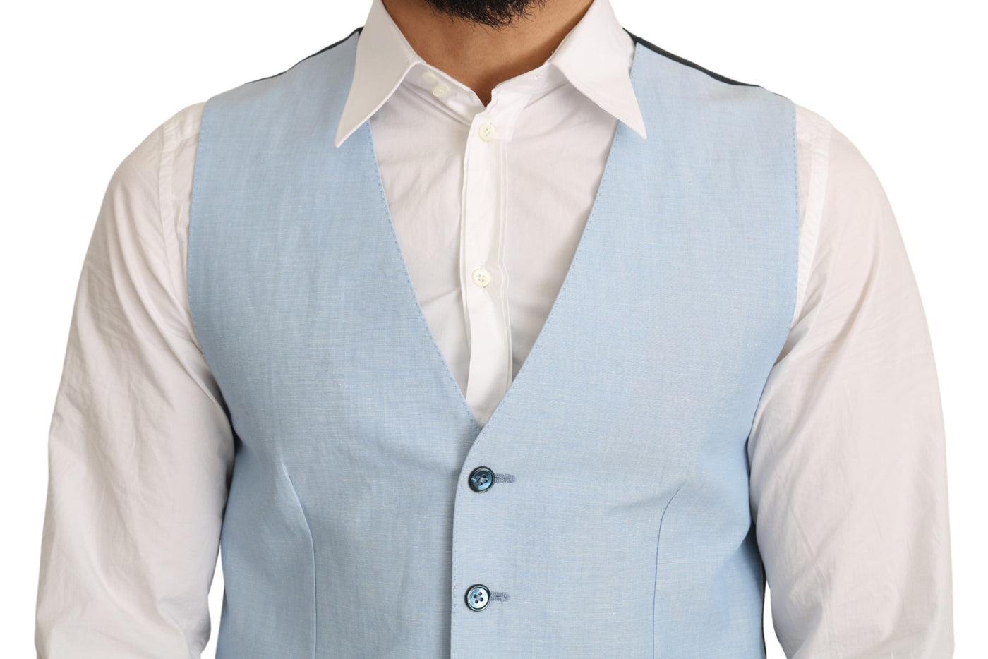 Blue Viscose Stretch Formal Coat Vest