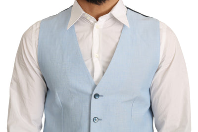 Blue Viscose Stretch Formal Coat Vest