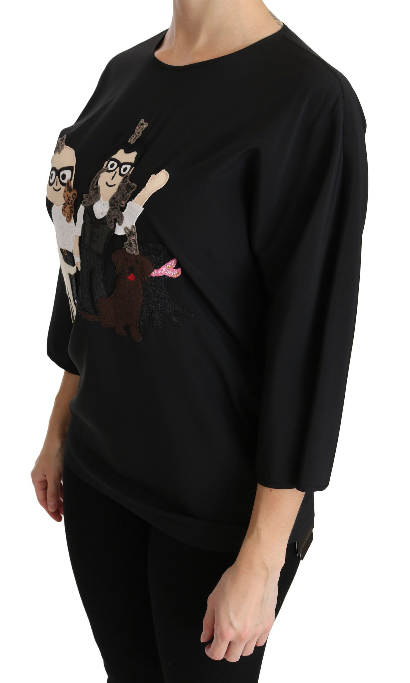 Black #dgfamily Top T-shirt Silk Blouse