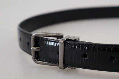 Black Leather Silver Tone Metal Buckle Men Belt