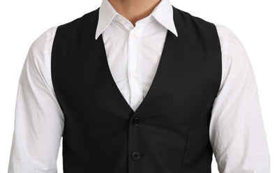 Gray Wool Elastan Formal Coat Vest