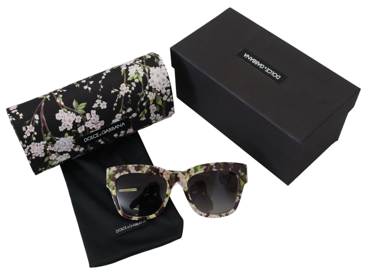 Black DG4231F Floral Acetate Rectangle Shades Sunglasses