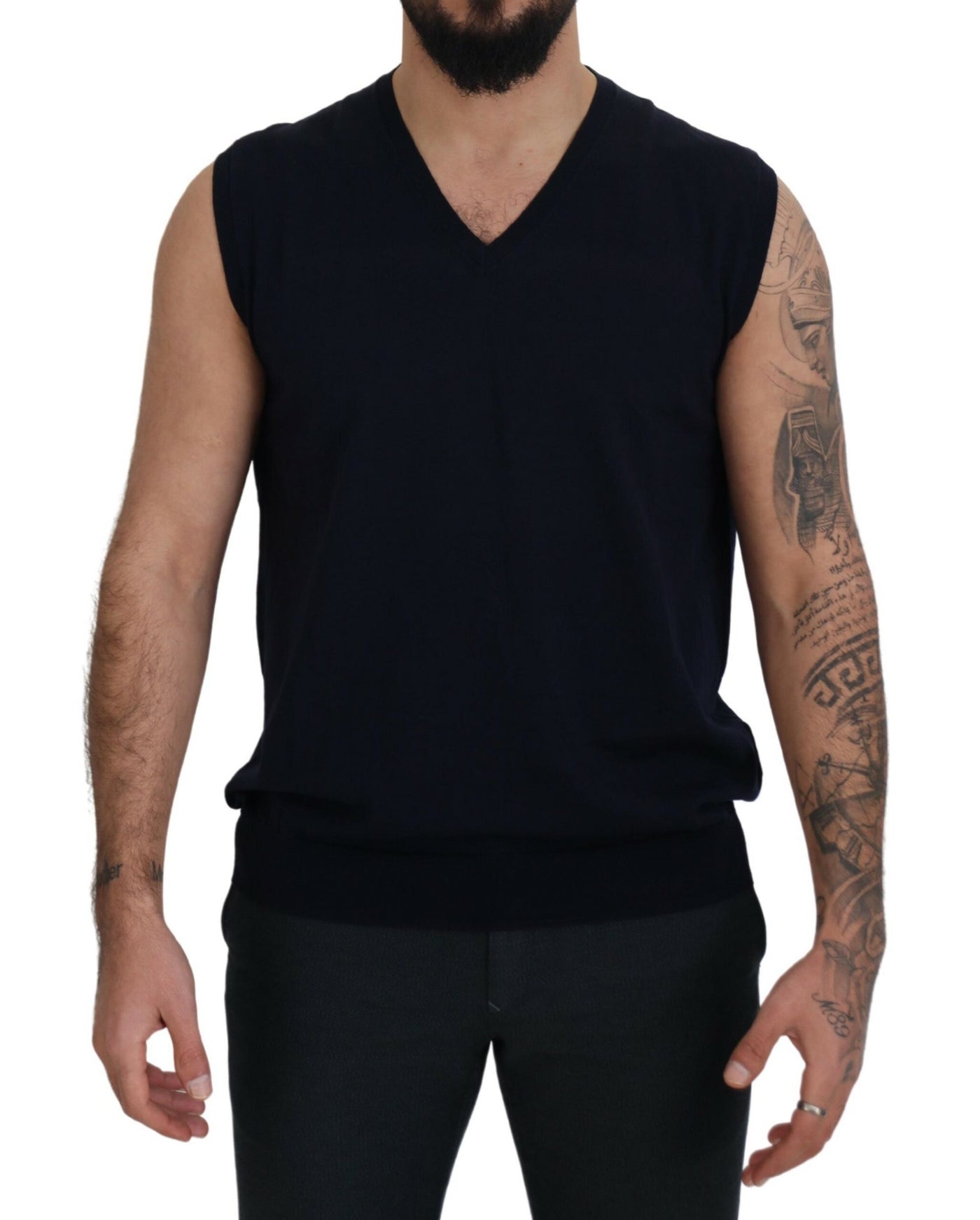 Black Cotton V-neck Sleeveless Tank T-shirt