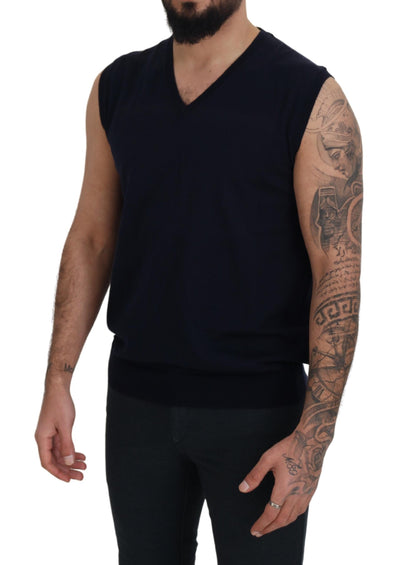 Black Cotton V-neck Sleeveless Tank T-shirt