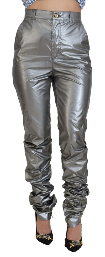 Metallic Silver High Waist Skinny Pants