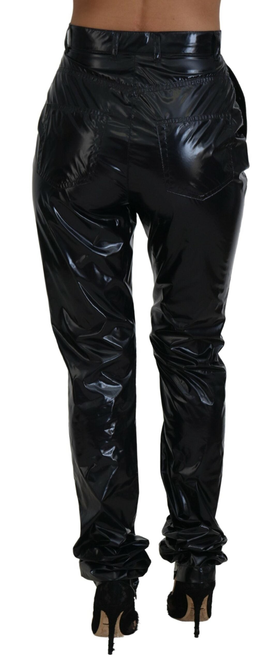 Black Nylon High Waist Skinny Pants