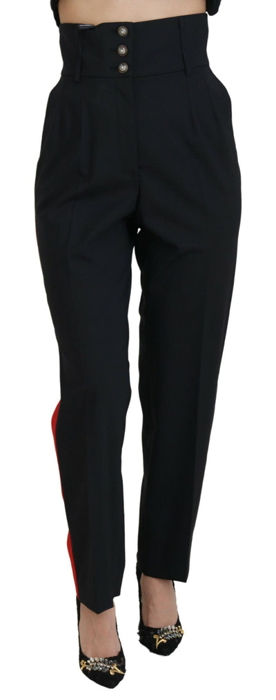 Black High Waist Tapered Wool Pants