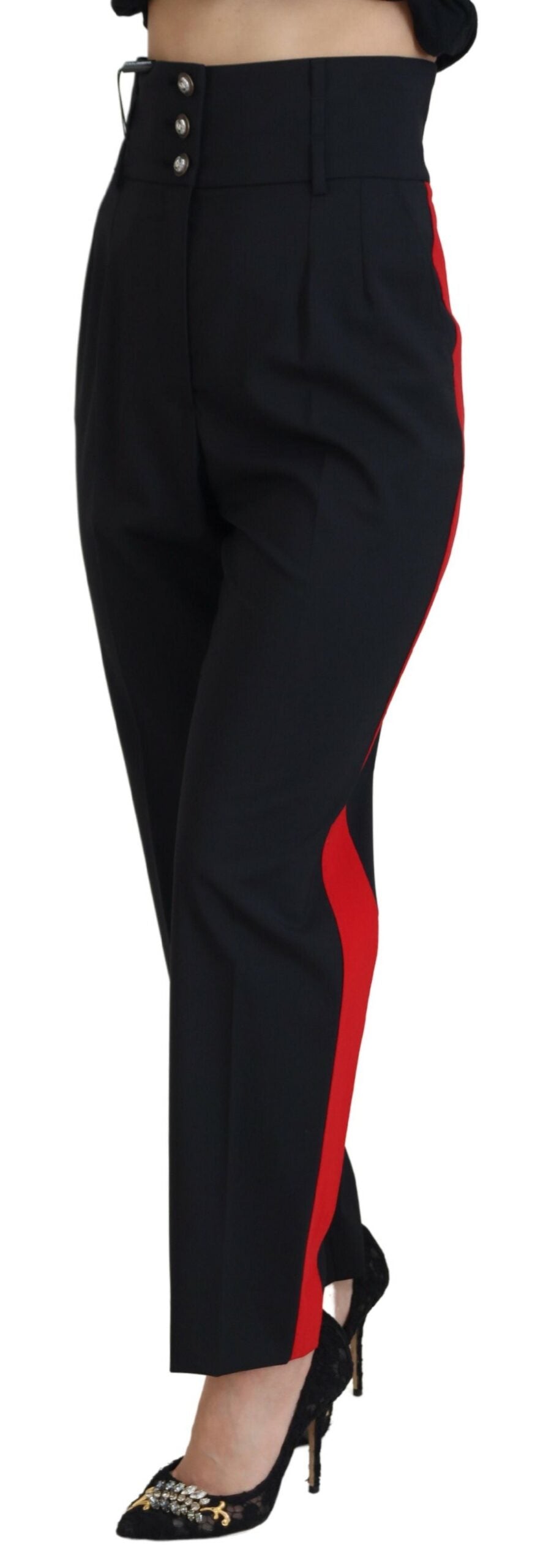 Black High Waist Tapered Wool Pants