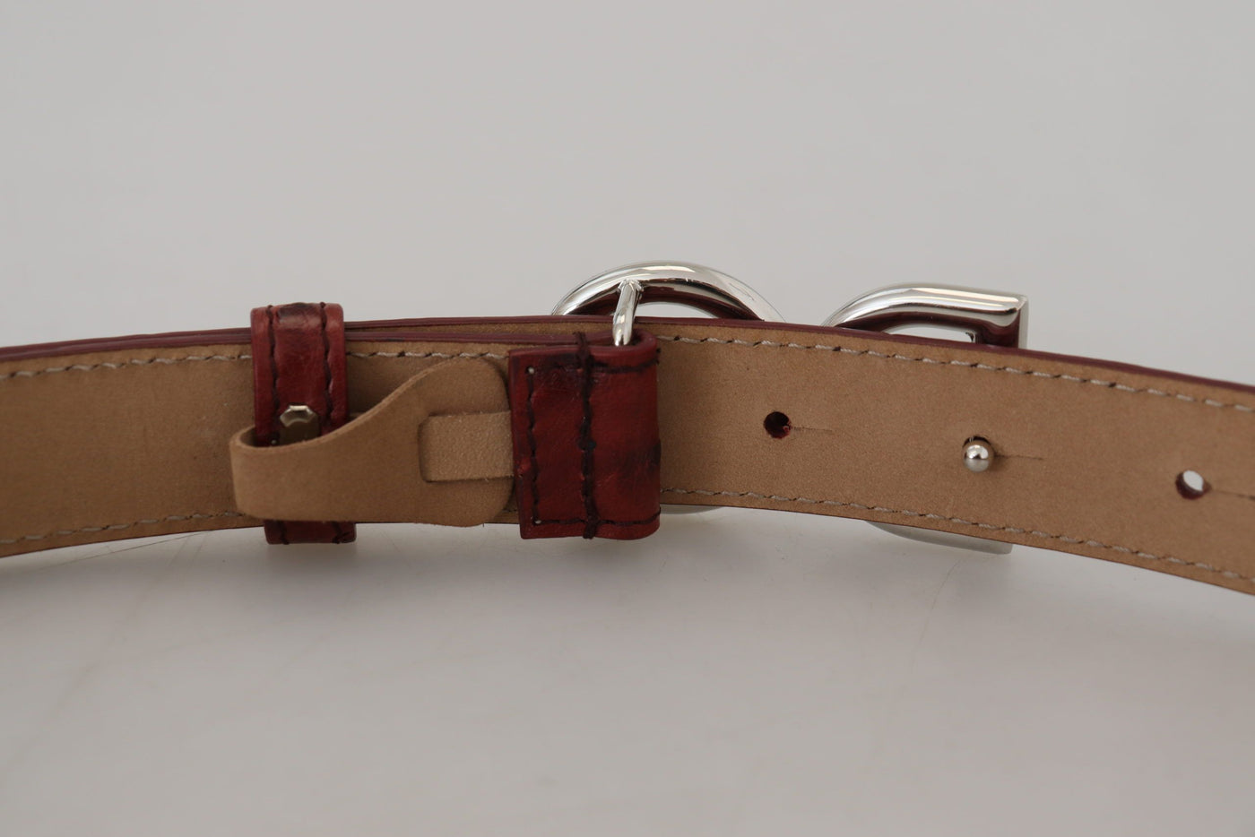 Bordeaux Leather Silver Logo Metal Buckle