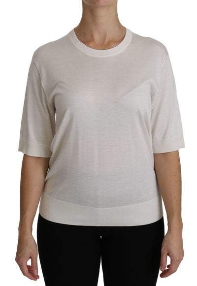 Silk White Crew Neck Short Sleeve Top Blouse