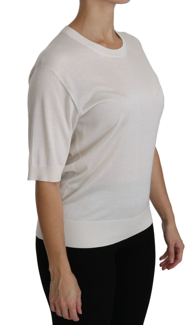 Silk White Crew Neck Short Sleeve Top Blouse