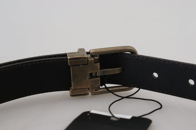 Dark Brown Leather Antique Metal Buckle Men Belt