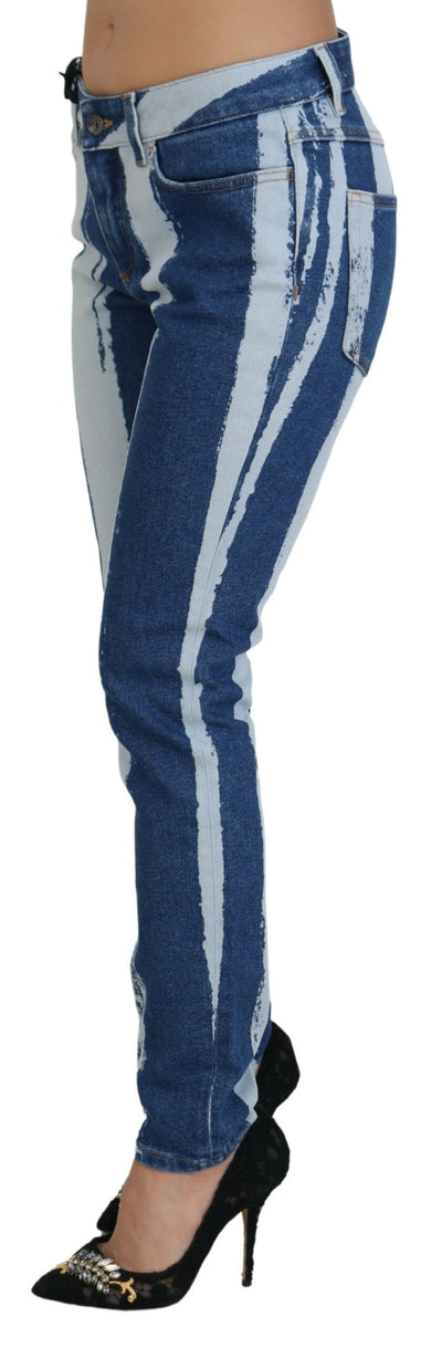 Cobalt Blue Stripes Skinny Denim Cotton Jeans