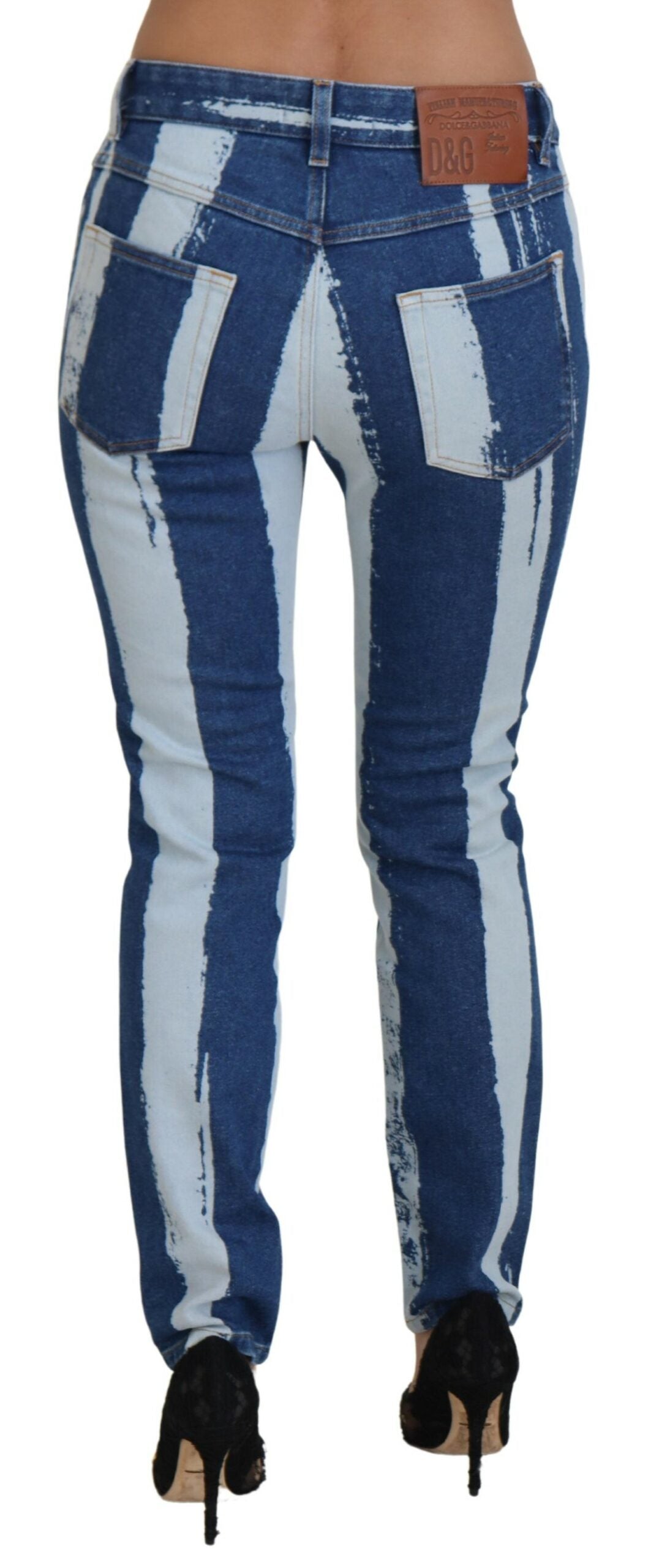 Cobalt Blue Stripes Skinny Denim Cotton Jeans