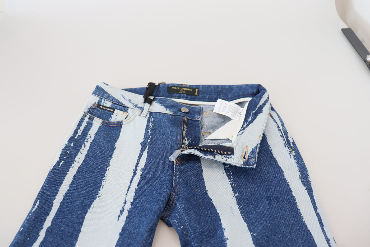 Cobalt Blue Stripes Skinny Denim Cotton Jeans