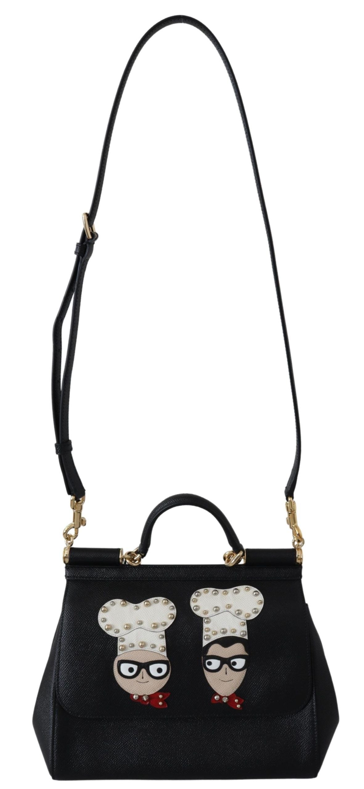 Black Leather #dgfamily Borse Satchel Handbag Purse SICILY Bag